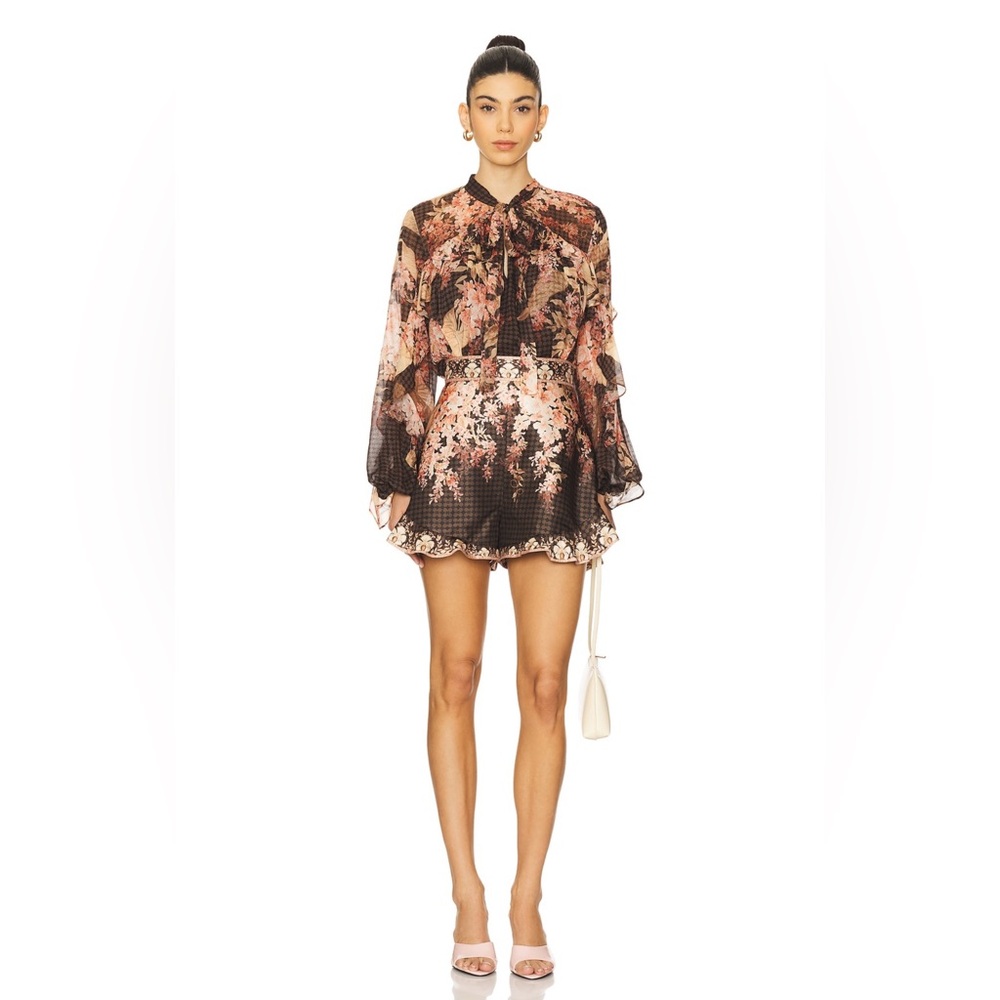 BNWT  - Zimmermann Illuminate Flutter Short In Black Floral - Size AU0 / US 0/2